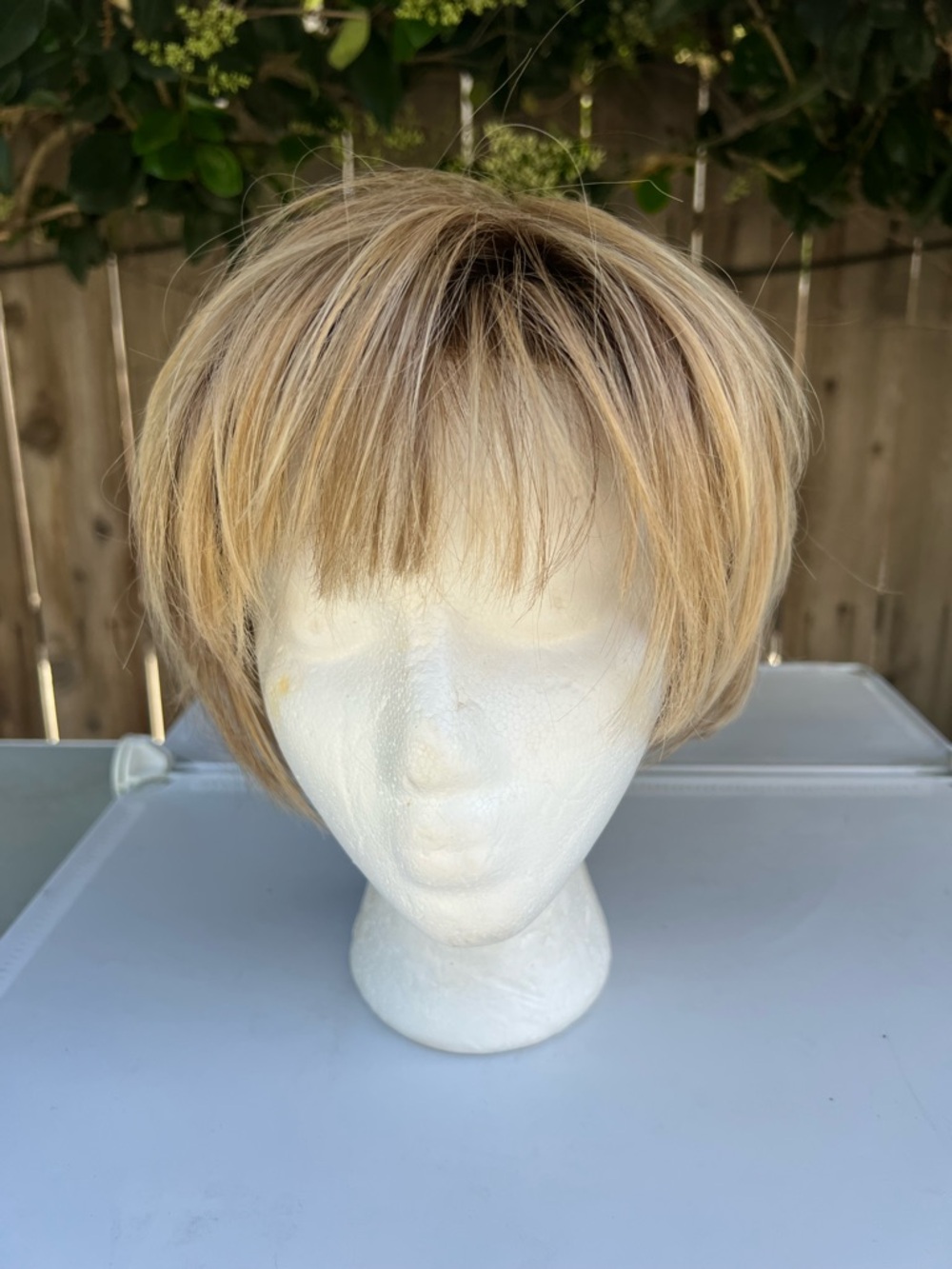 Short Layered Women’s Wig with Bangs in Honey Blonde
